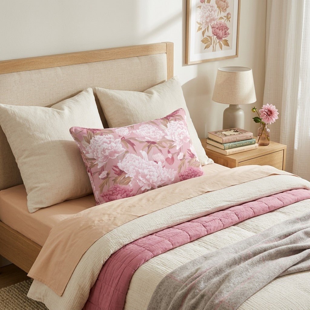 Pink Peony Toss Throw Pillow - Hillcroft Home