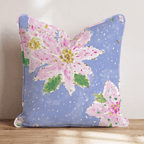 Pink Poinsettia Blue Snow Throw Pillow - Hillcroft Home