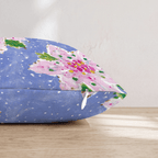 Pink Poinsettia Blue Snow Throw Pillow - Hillcroft Home
