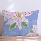 Pink Poinsettia Blue Snow Throw Pillow - Hillcroft Home