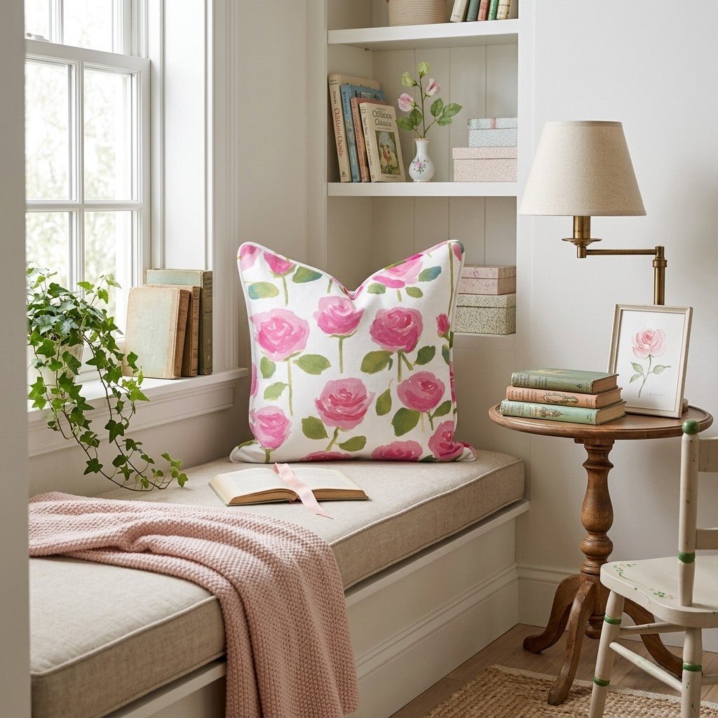 Pink Rose Garden Throw Pillow - Hillcroft Home