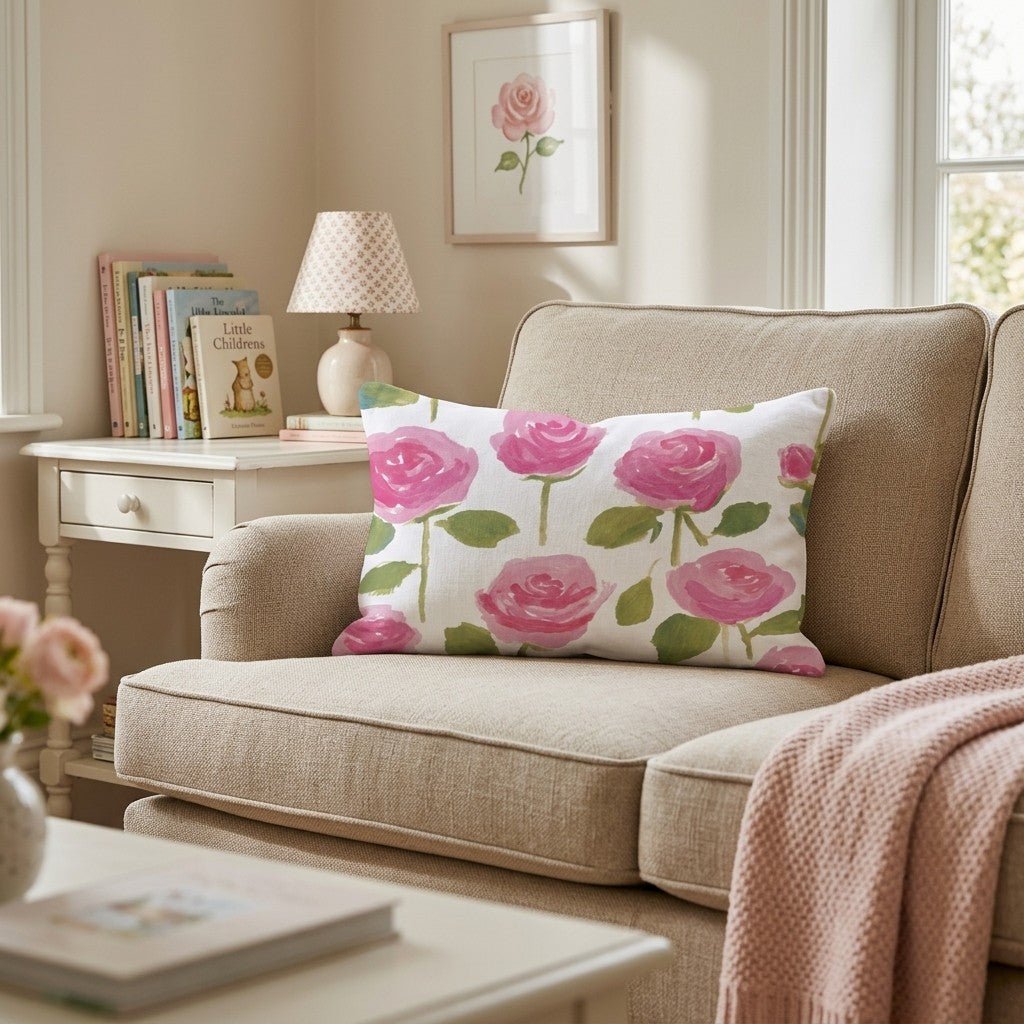 Pink Rose Garden Throw Pillow - Hillcroft Home
