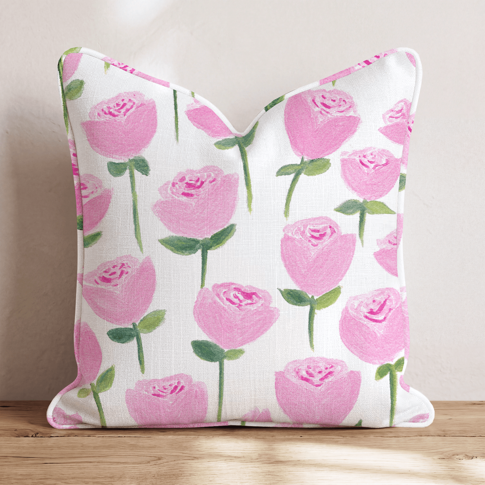 Pink Rosebud Garden Throw Pillow - Hillcroft Home