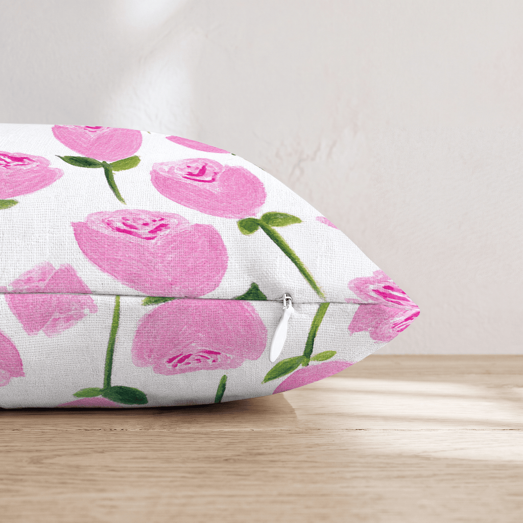 Pink Rosebud Garden Throw Pillow - Hillcroft Home