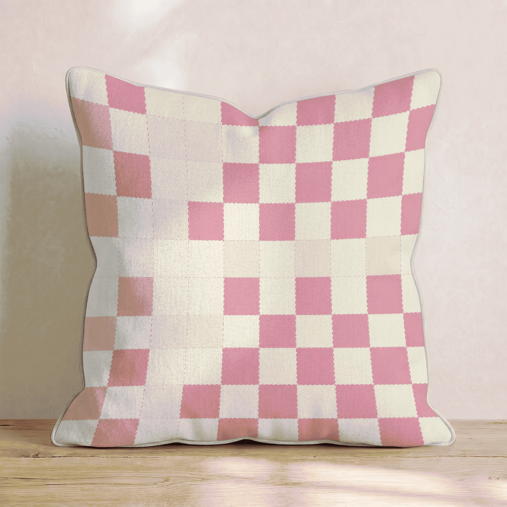 Pink Scallop Check Throw Pillow - Hillcroft Home