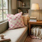 Pink Scallop Check Throw Pillow - Hillcroft Home