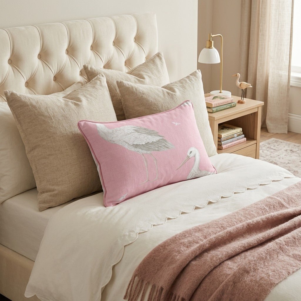 Pink Storks Throw Pillow - Hillcroft Home
