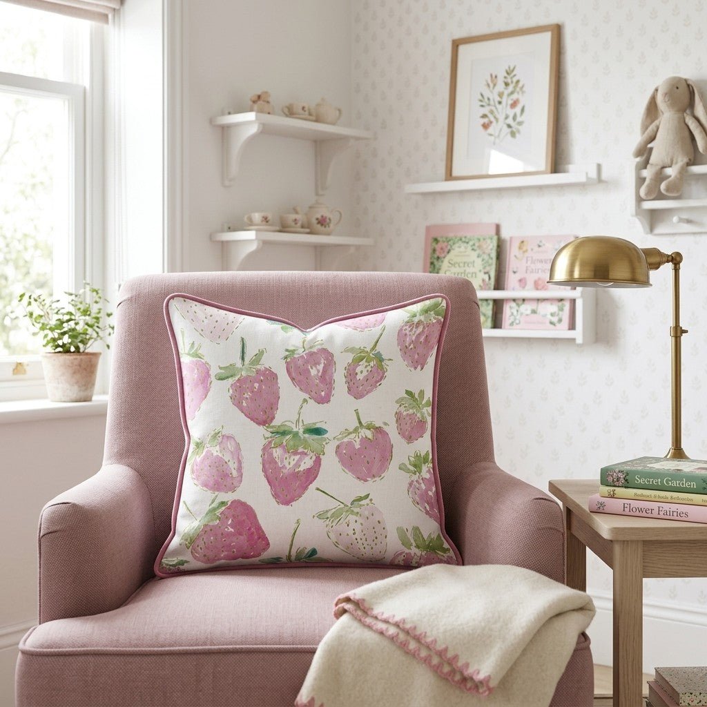 Pink Strawberries Throw Pillow - Hillcroft Home