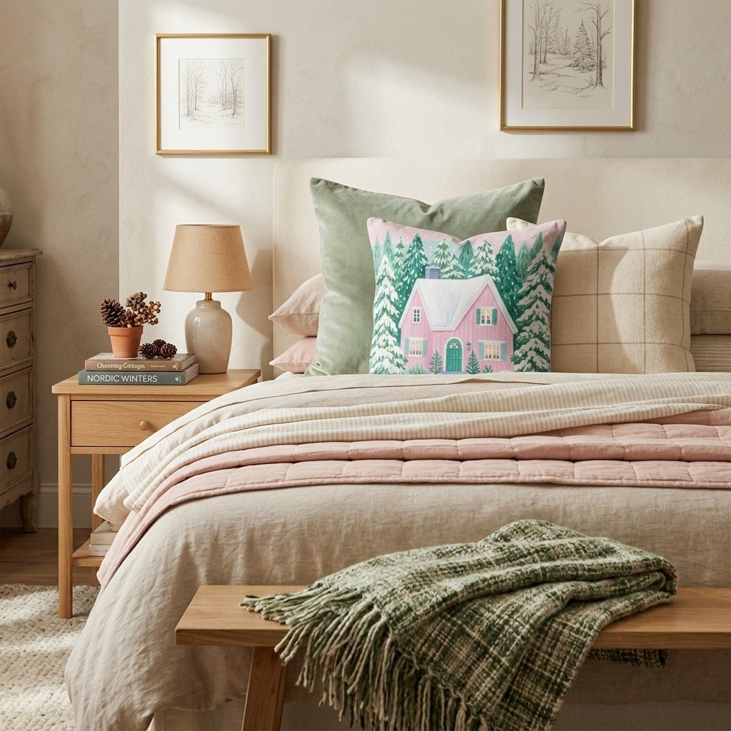 Pink Timber Forest Cabin Throw Pillow - Hillcroft Home