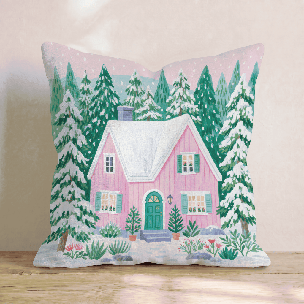 Pink Timber Forest Cabin Throw Pillow - Hillcroft Home