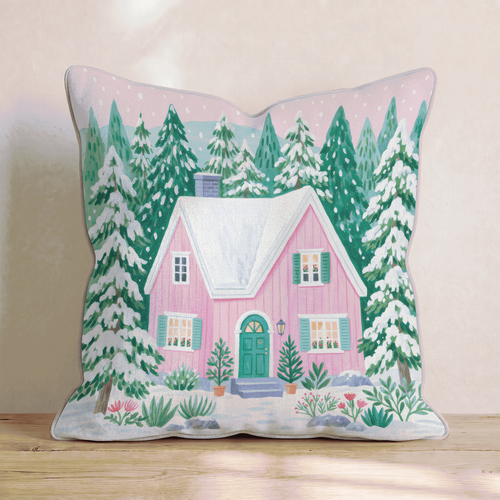 Pink Timber Forest Cabin Throw Pillow - Hillcroft Home