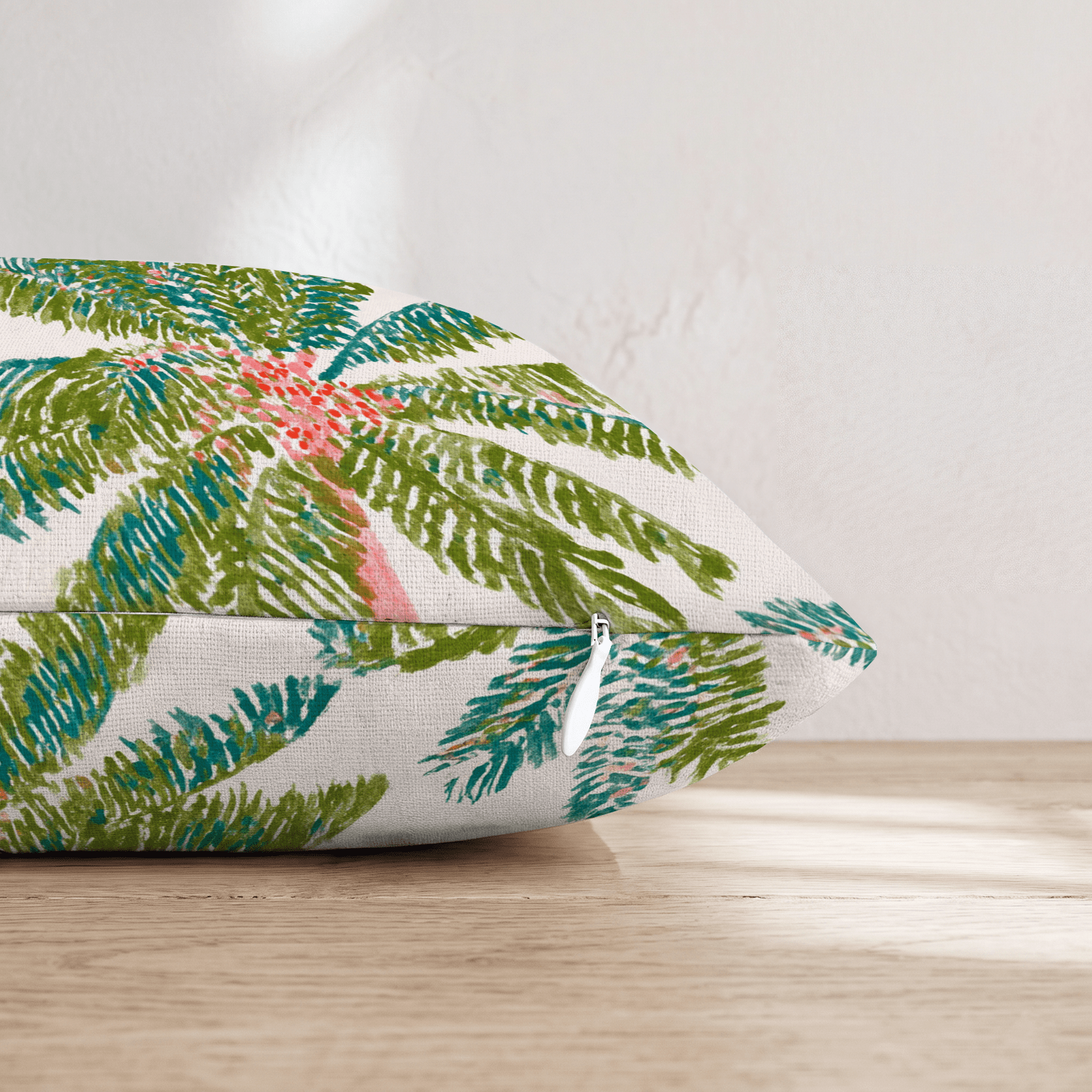 Pink Trunk Palm Cream Throw Pillow - Hillcroft Home