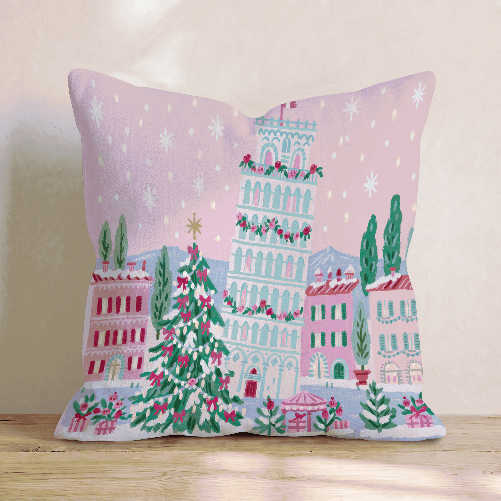 Pisa Tower Christmas Throw Pillow - Hillcroft Home