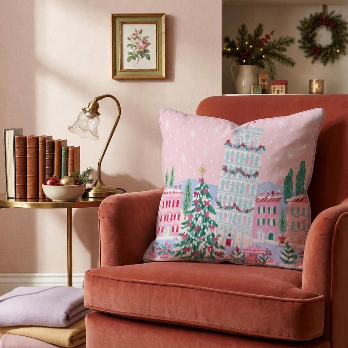 Pisa Tower Christmas Throw Pillow throw pillow - Hillcroft Home