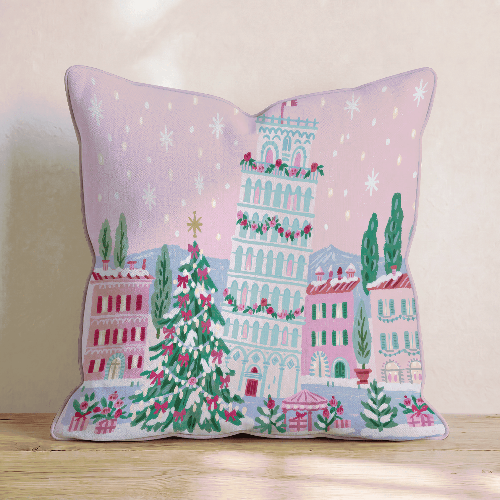 Pisa Tower Christmas Throw Pillow - Hillcroft Home