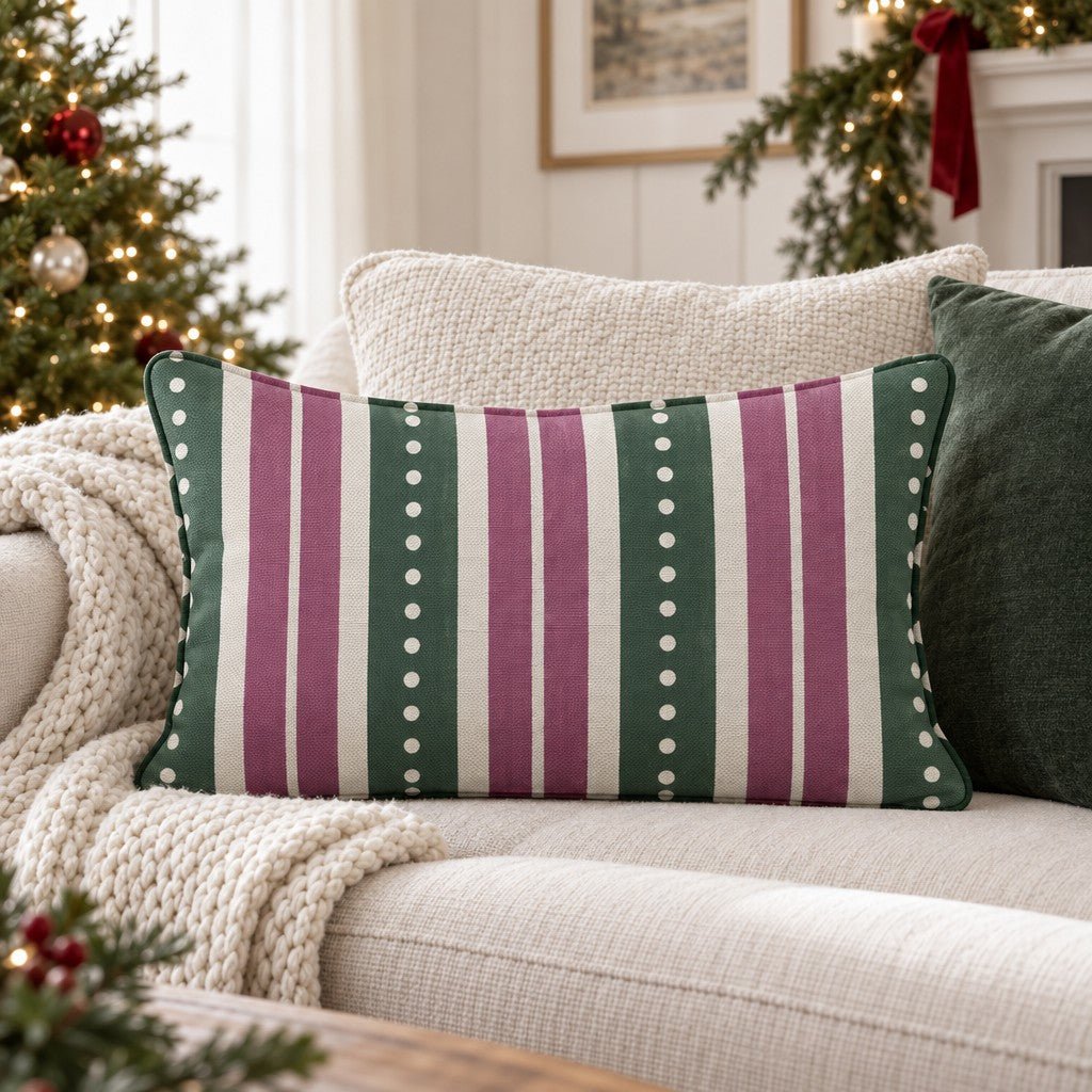 Plum Garland Stripe Throw Pillow throw pillow - Hillcroft Home