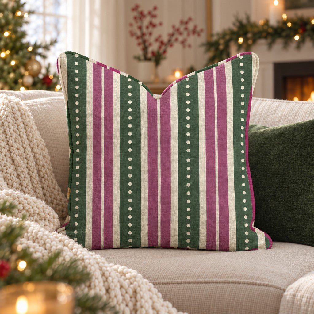 Plum Garland Stripe Throw Pillow throw pillow - Hillcroft Home