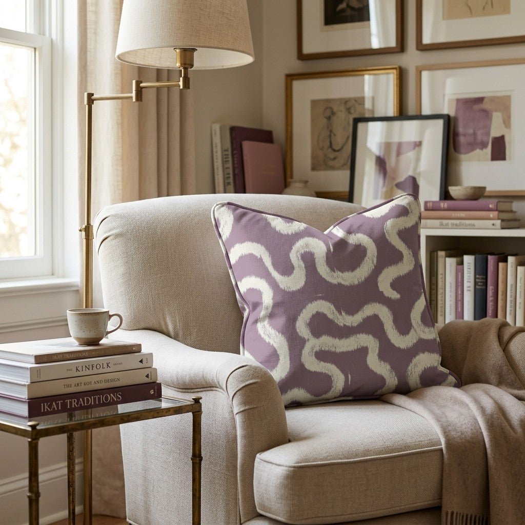 Plum Maze Ribbon Throw Pillow - Hillcroft Home