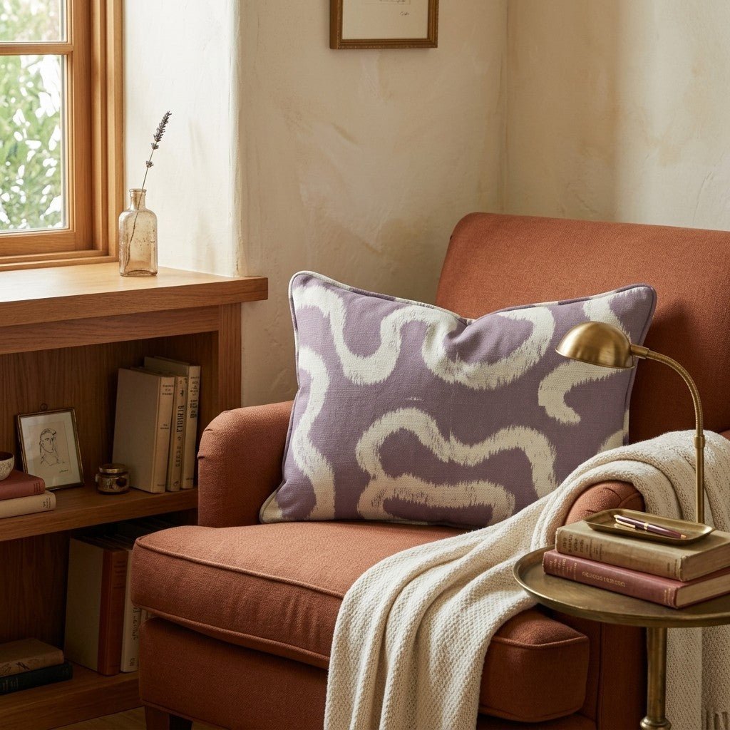 Plum Maze Ribbon Throw Pillow - Hillcroft Home