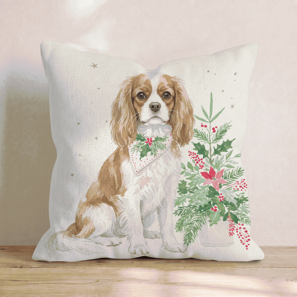 Poinsettia Bandana Cavalier King Charles Spaniel Throw Pillow - Hillcroft Home