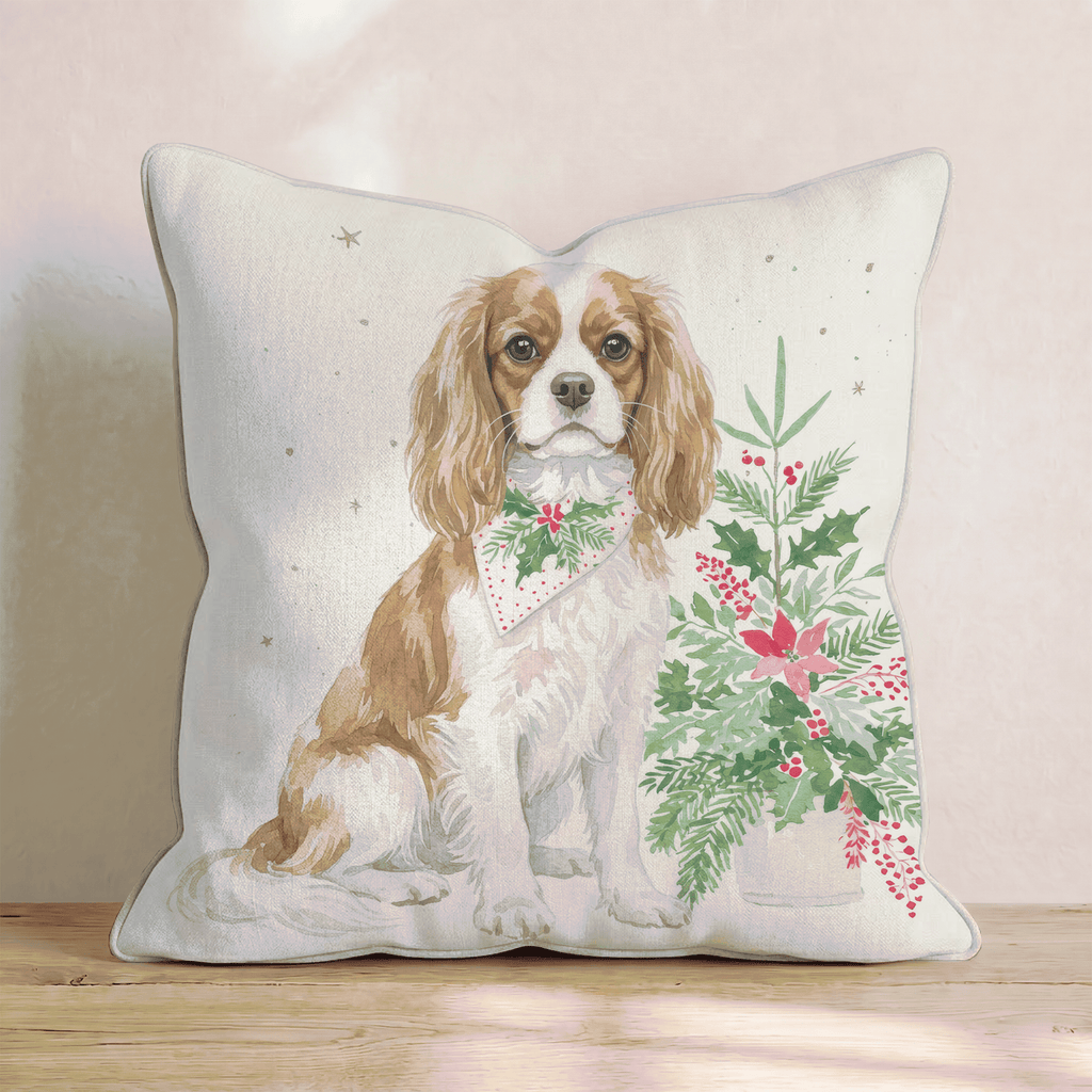 Poinsettia Bandana Cavalier King Charles Spaniel Throw Pillow - Hillcroft Home