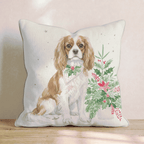 Poinsettia Bandana Cavalier King Charles Spaniel Throw Pillow - Hillcroft Home