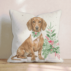 Poinsettia Bandana Dachshund Throw Pillow - Hillcroft Home