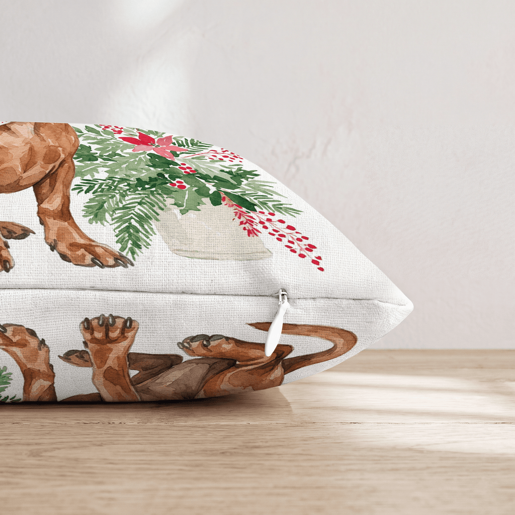 Poinsettia Bandana Dachshund Throw Pillow - Hillcroft Home