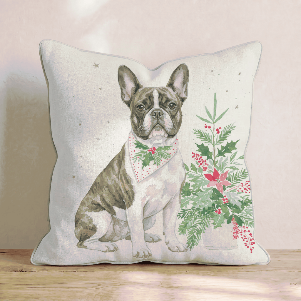 Poinsettia Bandana French Bulldog Throw Pillow - Hillcroft Home