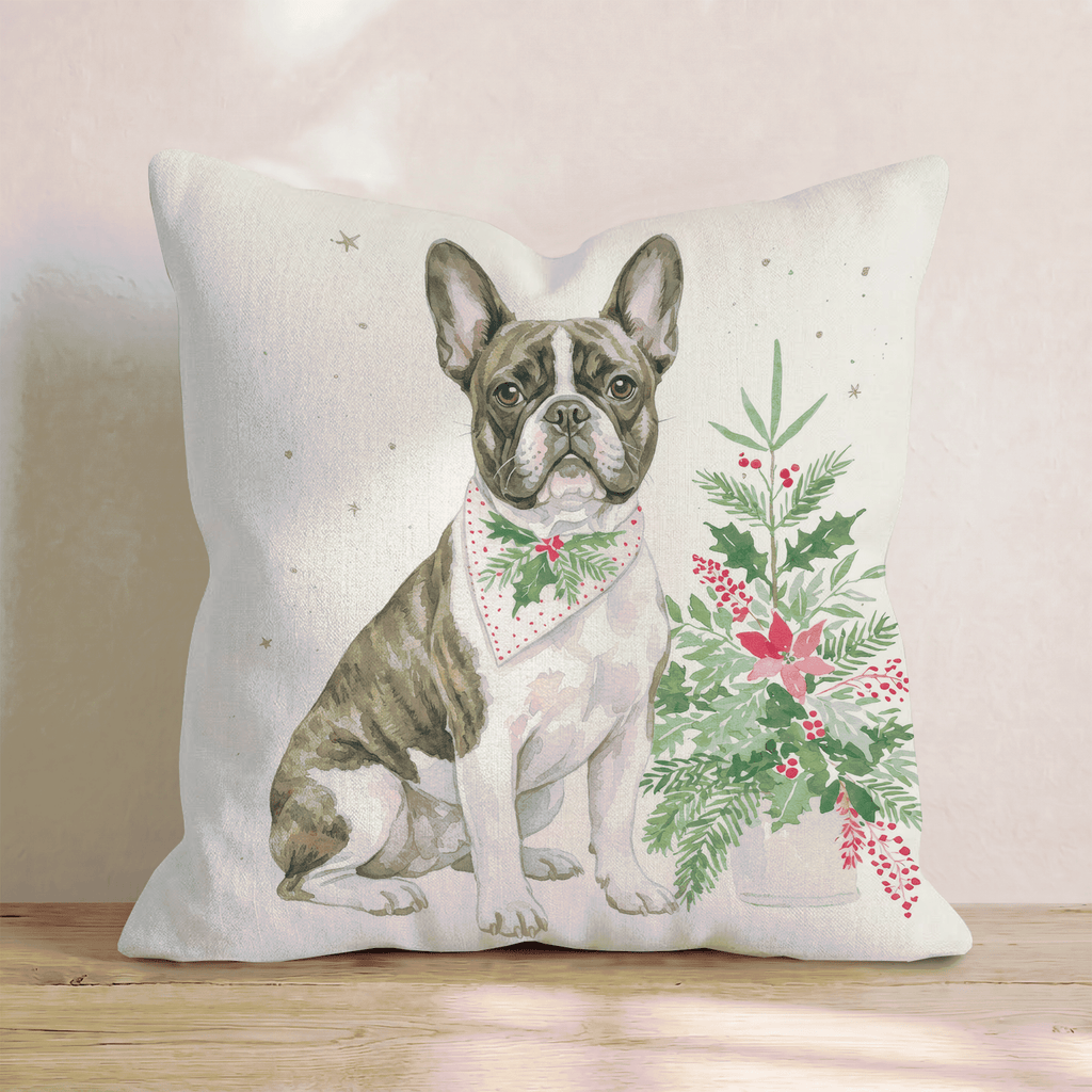 Poinsettia Bandana French Bulldog Throw Pillow - Hillcroft Home