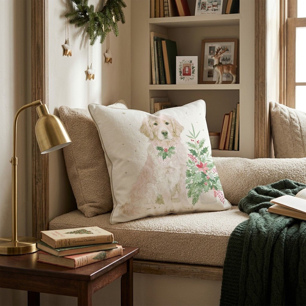 Poinsettia Bandana Golden Throw Pillow - Hillcroft Home