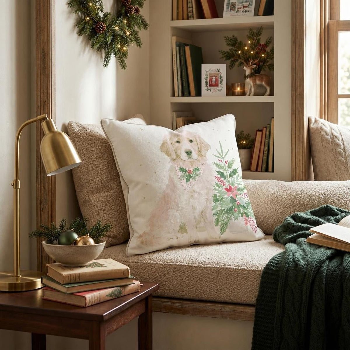 Poinsettia Bandana Golden Throw Pillow throw pillow - Hillcroft Home