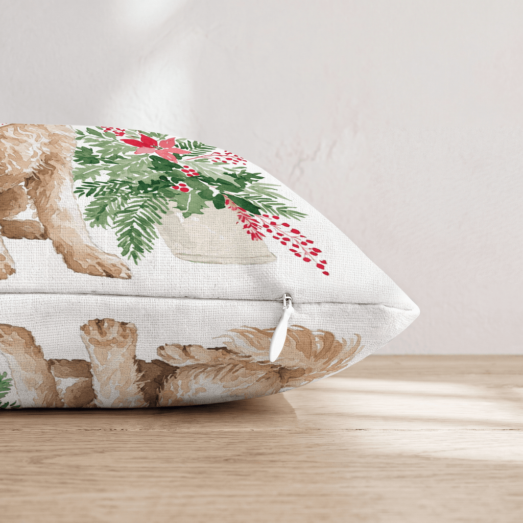 Poinsettia Bandana Goldendoodle Throw Pillow - Hillcroft Home