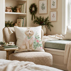 Poinsettia Bandana Goldendoodle Throw Pillow throw pillow - Hillcroft Home