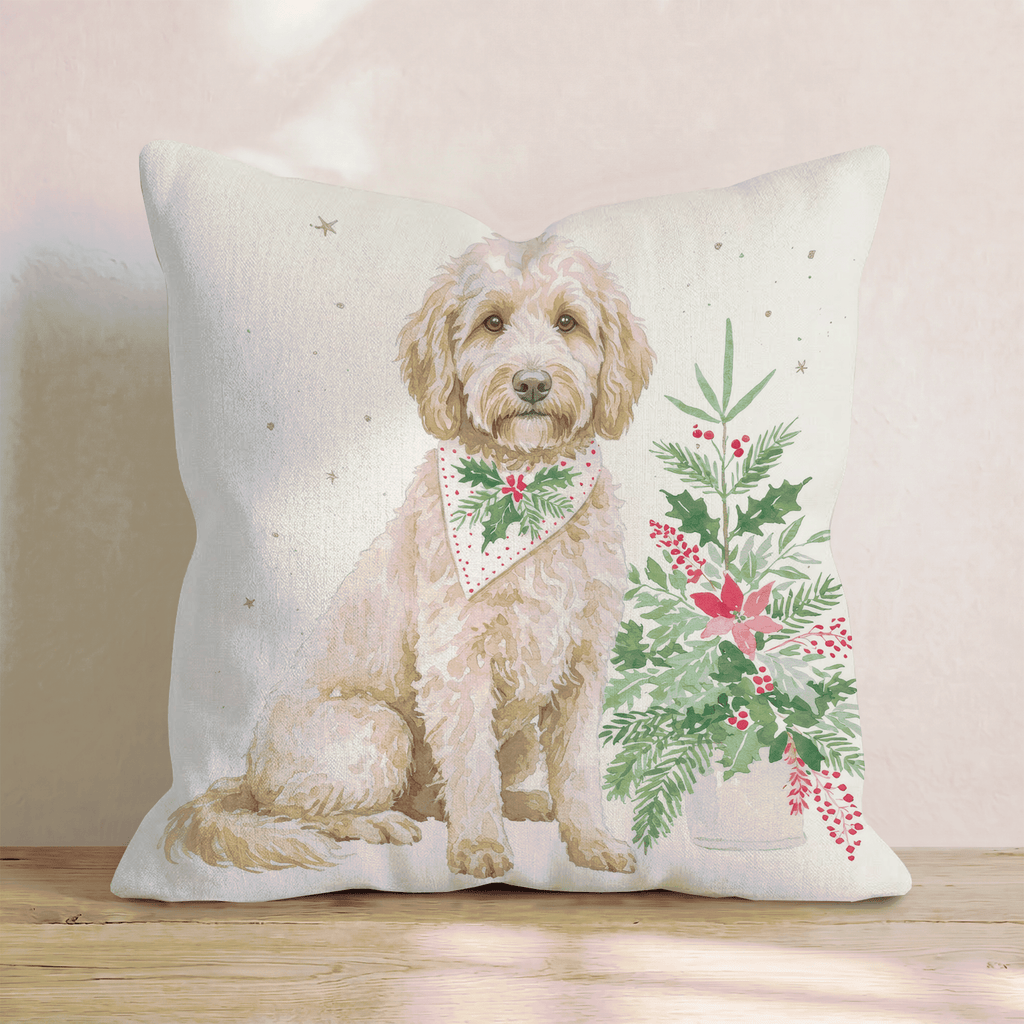 Poinsettia Bandana Goldendoodle Throw Pillow - Hillcroft Home