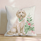 Poinsettia Bandana Goldendoodle Throw Pillow - Hillcroft Home