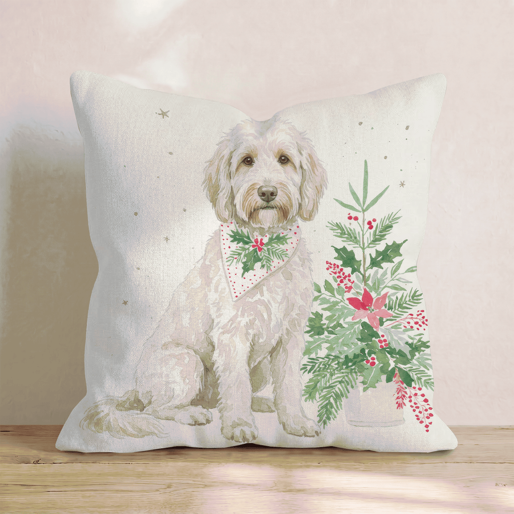 Poinsettia Bandana Labradoodle Throw Pillow - Hillcroft Home