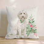 Poinsettia Bandana Labradoodle Throw Pillow - Hillcroft Home