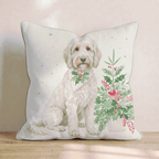 Poinsettia Bandana Labradoodle Throw Pillow - Hillcroft Home