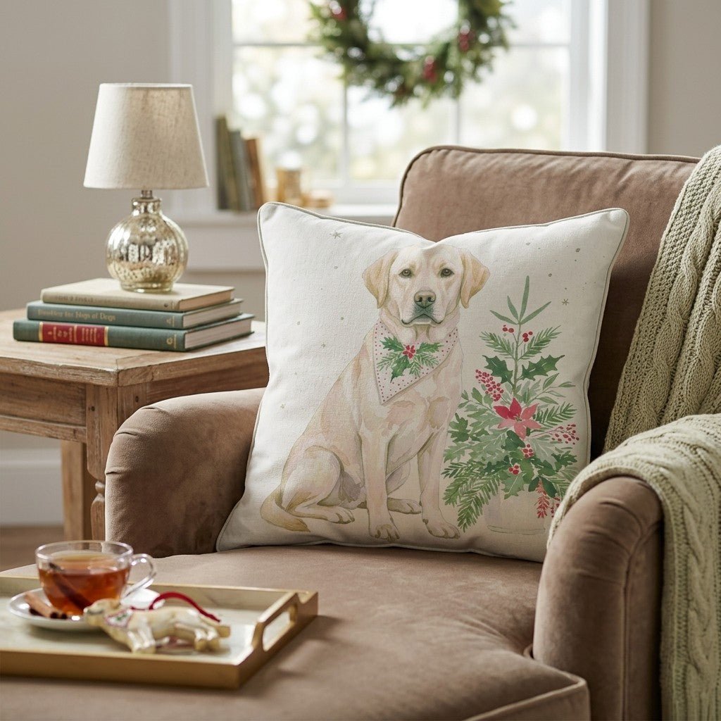 Poinsettia Bandana Labrador Retriever Throw Pillow - Hillcroft Home