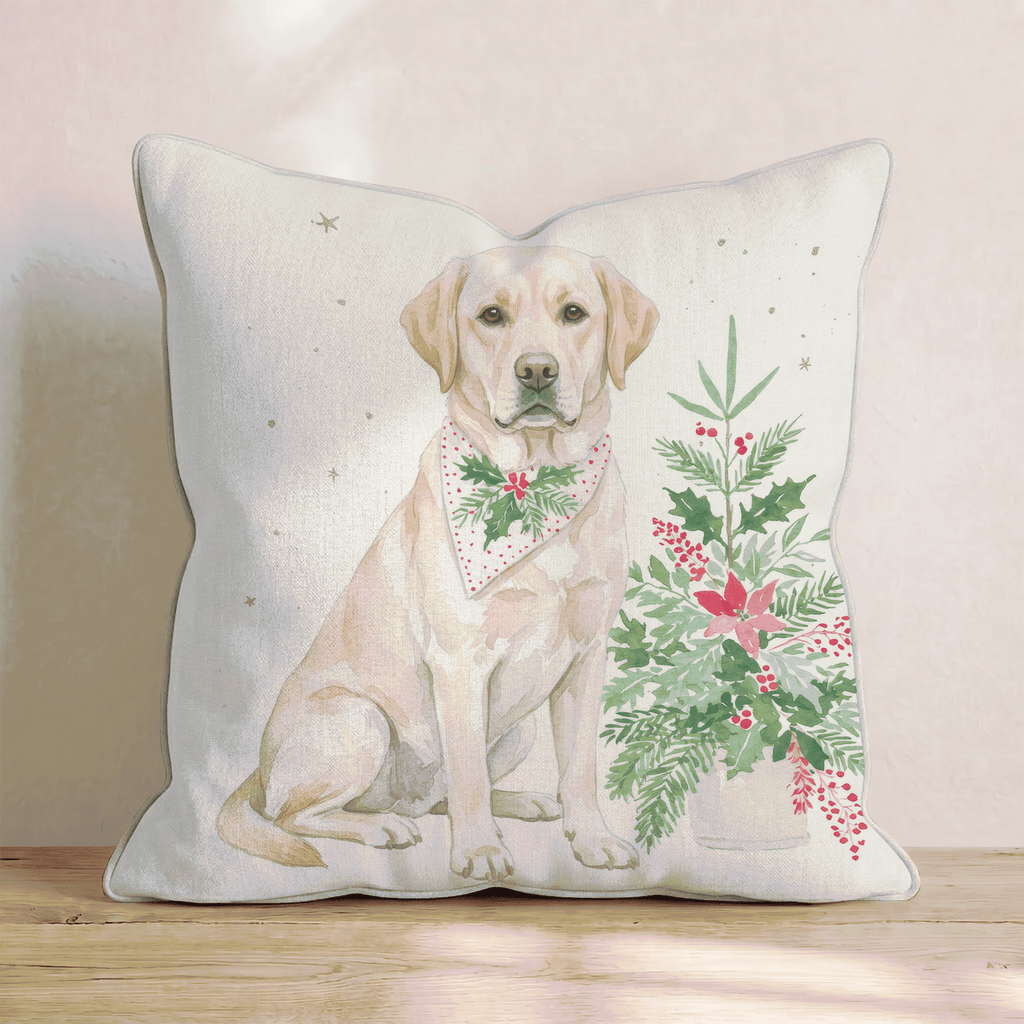 Poinsettia Bandana Labrador Retriever Throw Pillow - Hillcroft Home