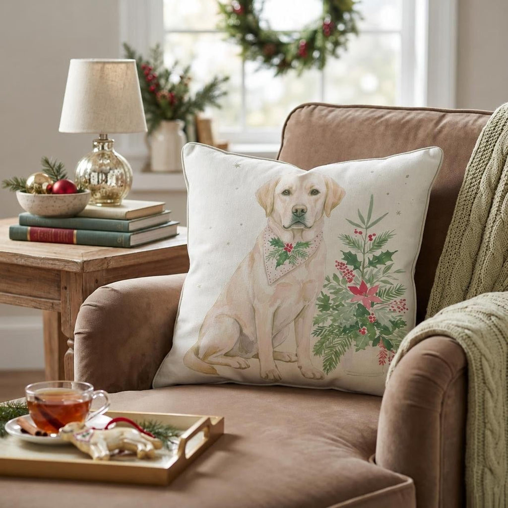 Poinsettia Bandana Labrador Retriever Throw Pillow throw pillow - Hillcroft Home