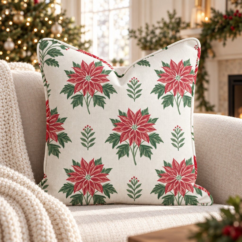 Poinsettia Court Throw Pillow throw pillow - Hillcroft Home