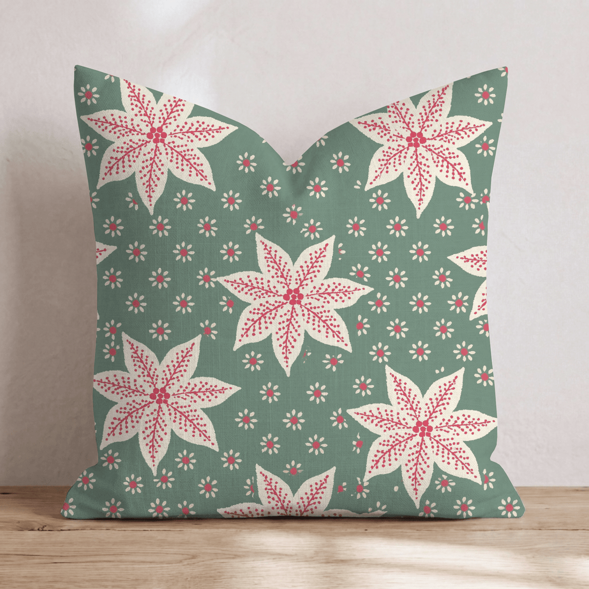Poinsettia Keepsakes Throw Pillow throw pillow - Hillcroft Home