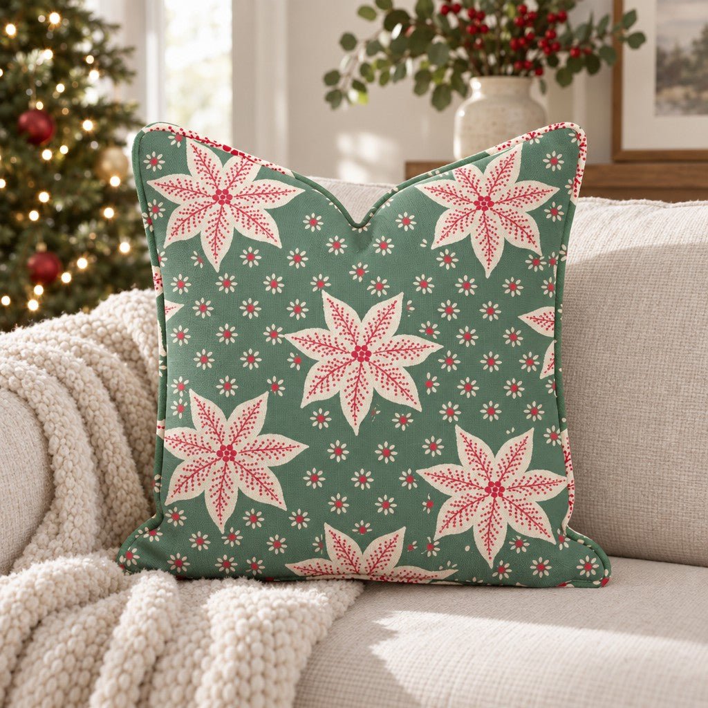 Poinsettia Keepsakes Throw Pillow throw pillow - Hillcroft Home