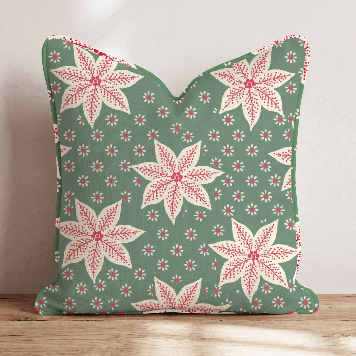 Poinsettia Keepsakes Throw Pillow throw pillow - Hillcroft Home