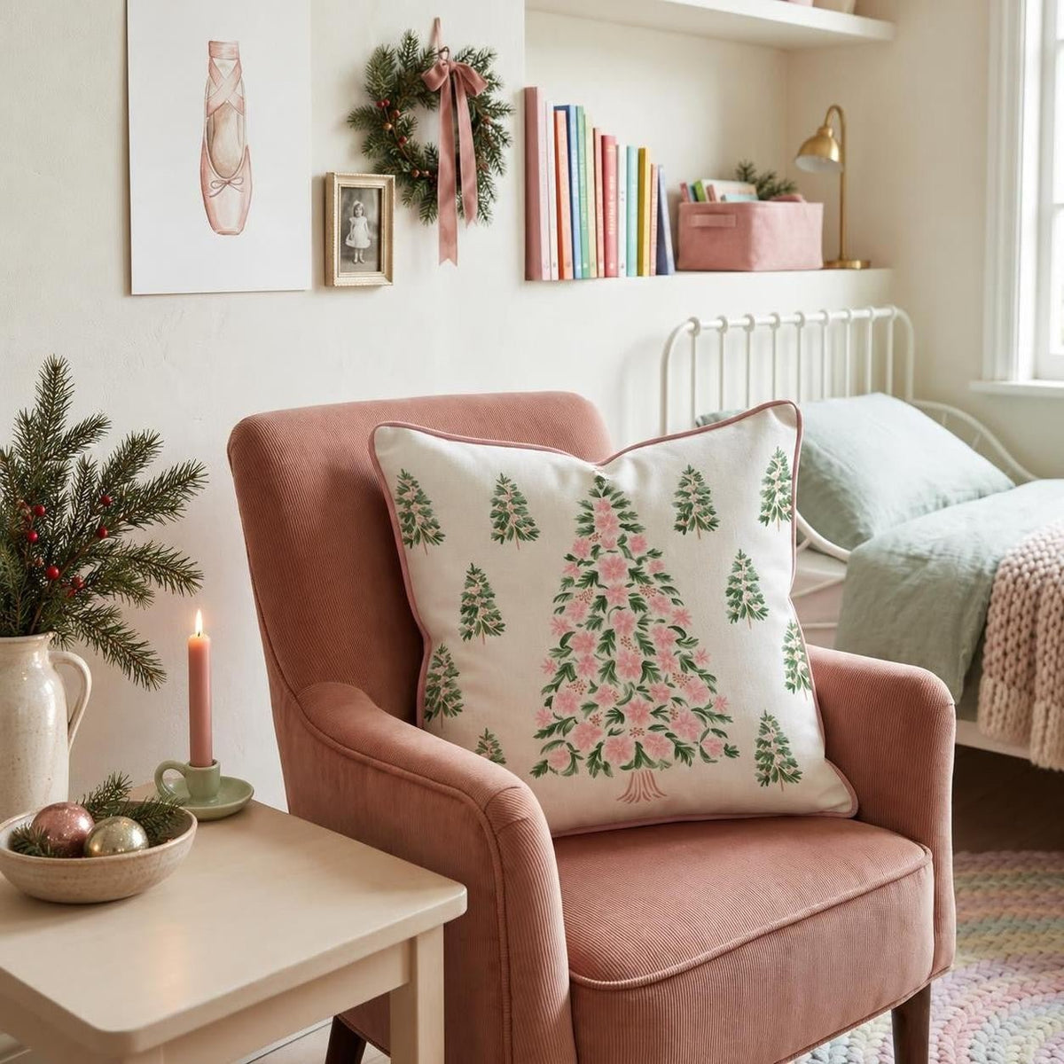 Poinsettia Queen Throw Pillow throw pillow - Hillcroft Home