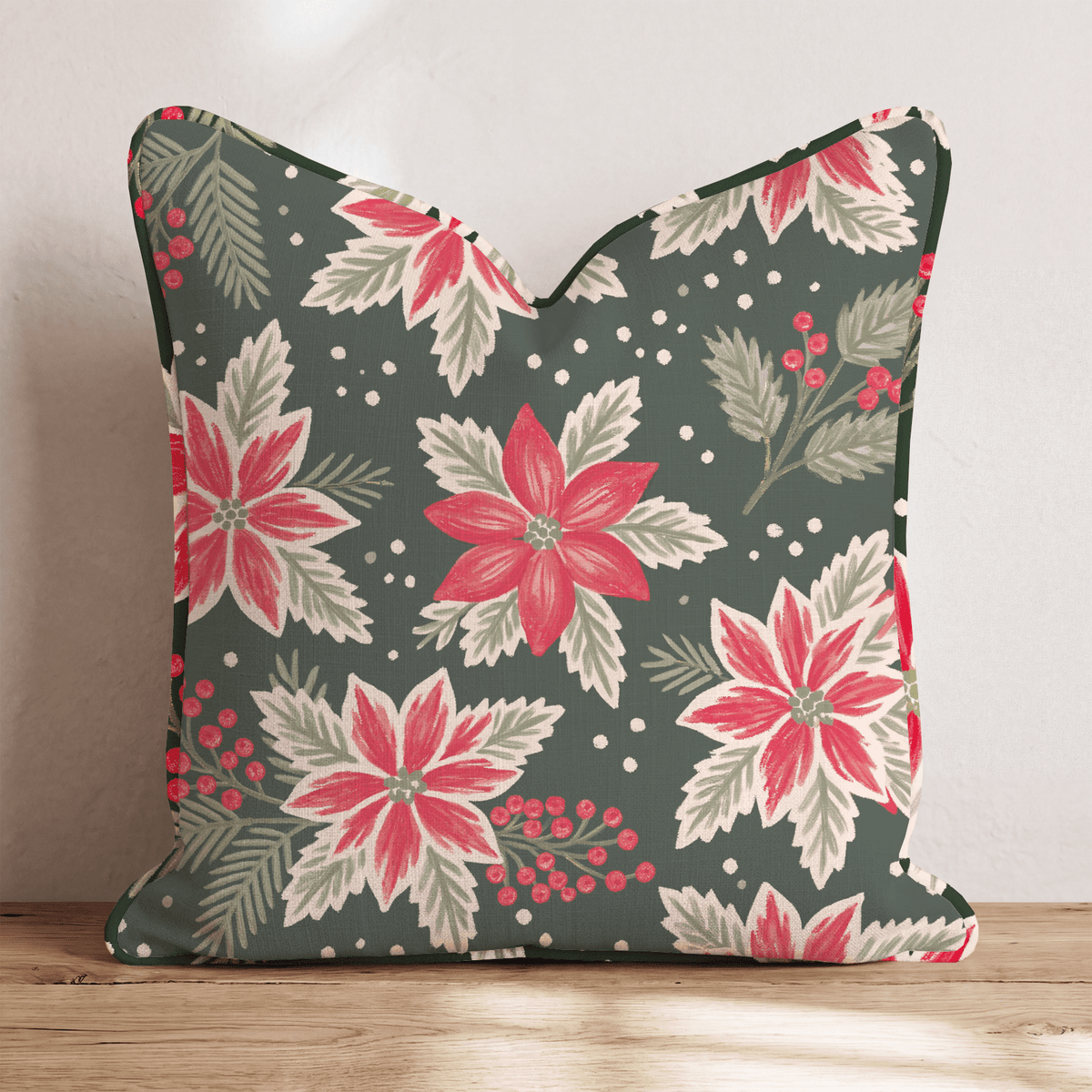 Poinsettia Wishes Throw Pillow throw pillow - Hillcroft Home