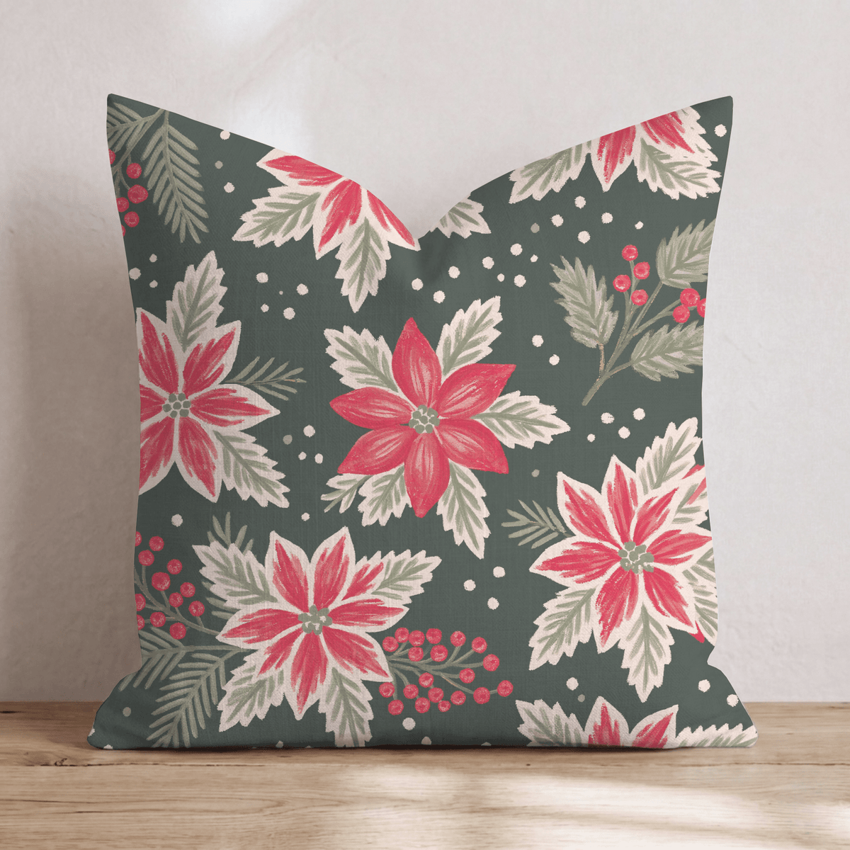 Poinsettia Wishes Throw Pillow throw pillow - Hillcroft Home