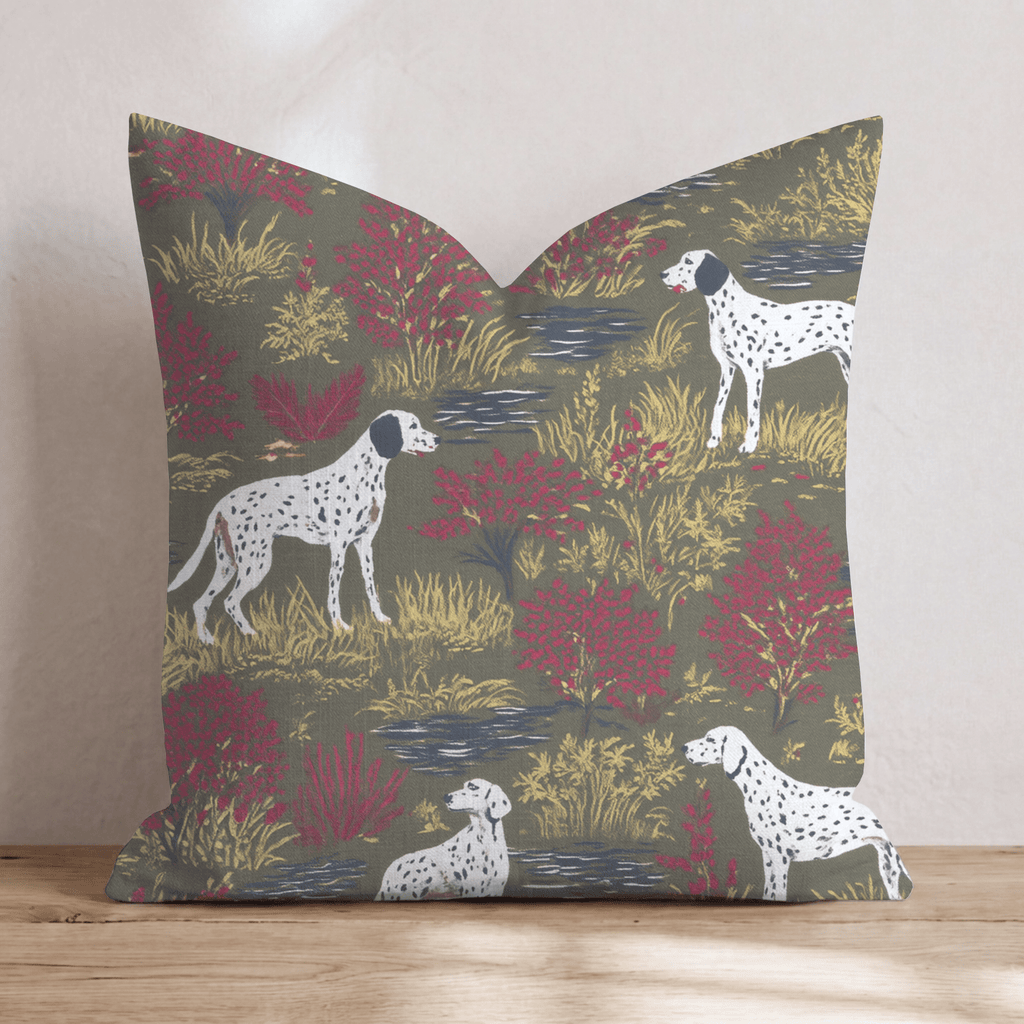 Pointer Dogs Olive Field Throw Pillow - Hillcroft Home